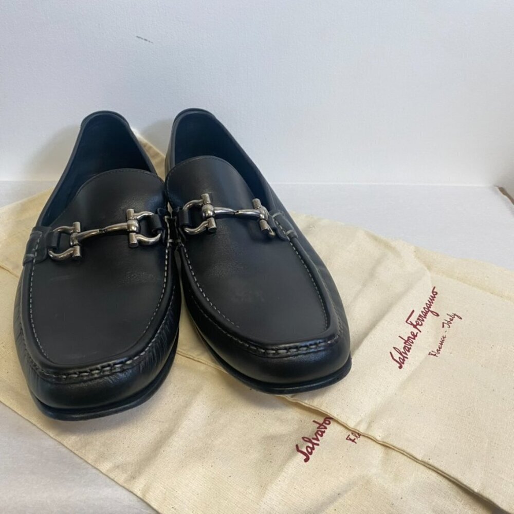 Salvatore Ferragamo Horse Bit Loafers Black Leather Drivers - Picture 15 of 15